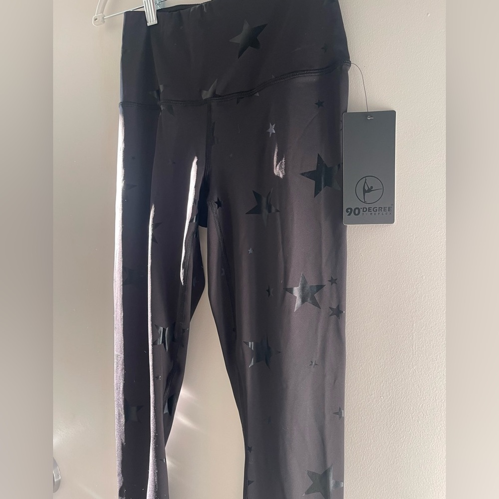 Black metallic star workout leggings